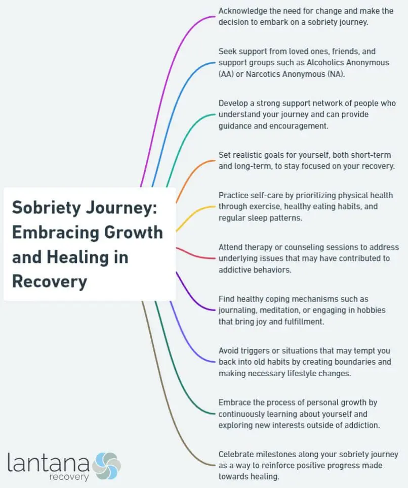 Photo of Infographic outlining steps for embracing growth and healing in recovery from addiction. | Wander Sober