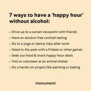 Photo of A list of seven ways to enjoy a happy hour without alcohol, presented in a simple format. | Wander Sober