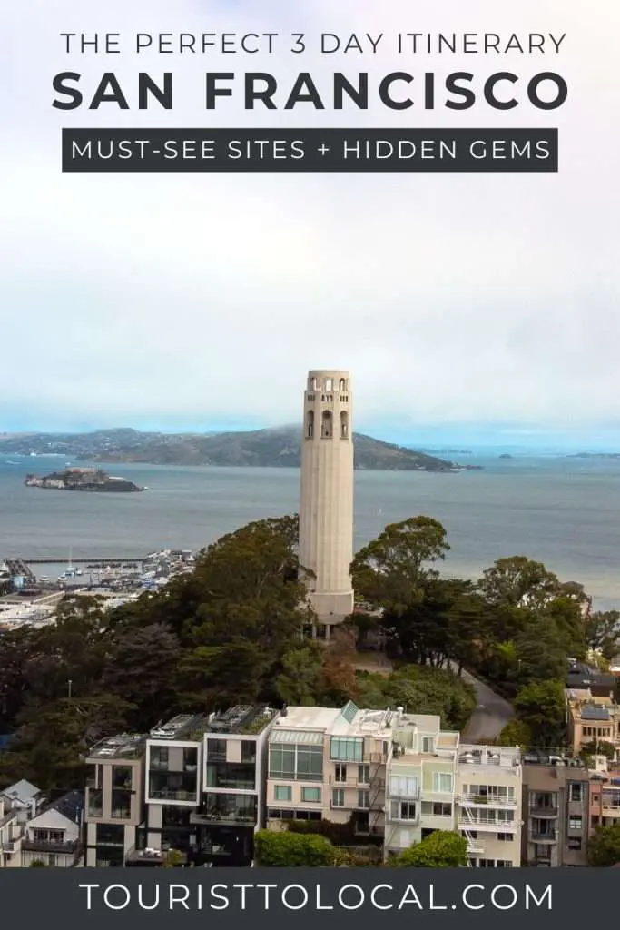 Photo of Coit Tower standing on a hill surrounded by trees and buildings in San Francisco. | Wander Sober