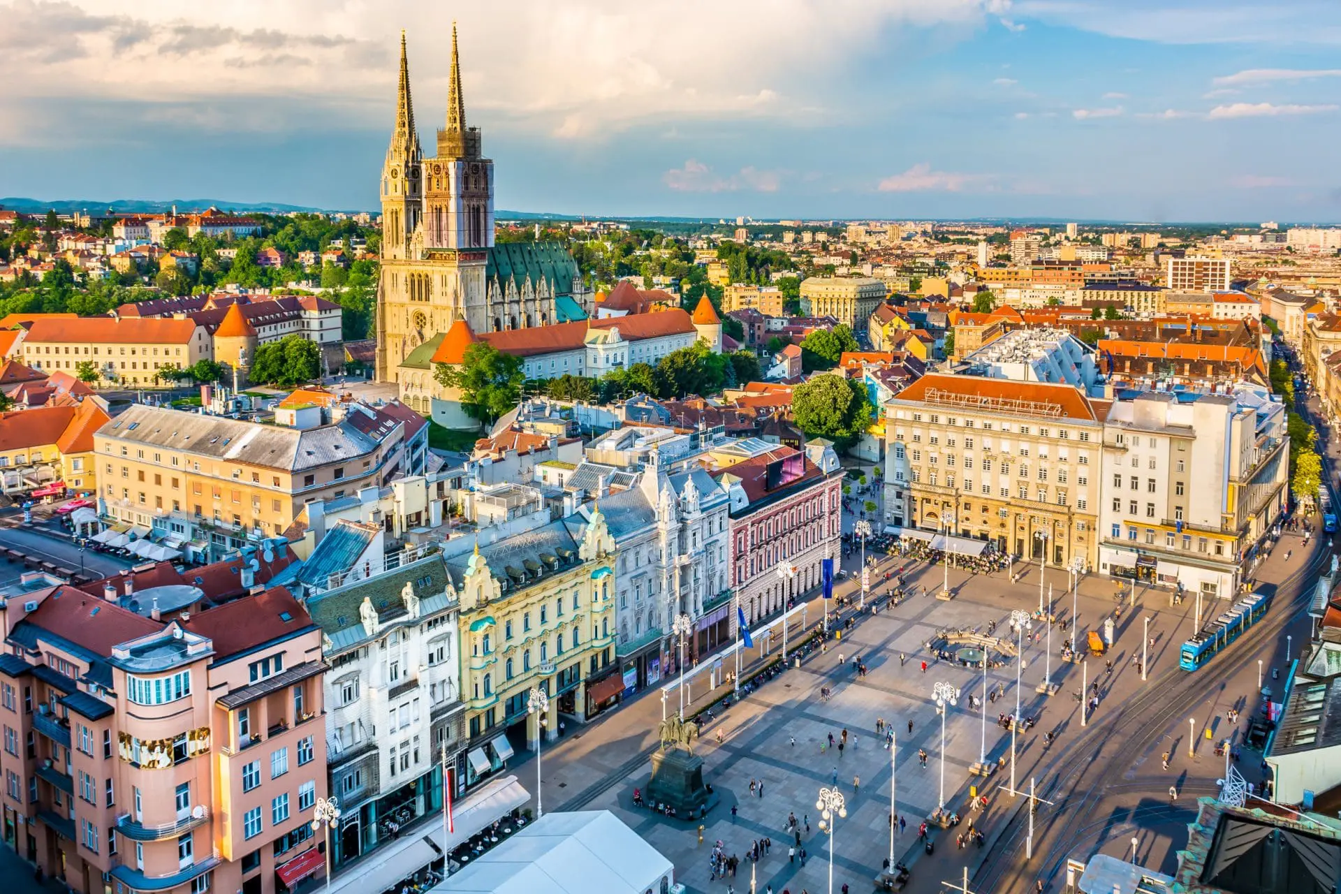 Photo of Aerial view of Zagreb, Croatia showcasing the cityscape with prominent buildings and streets. | Wander Sober