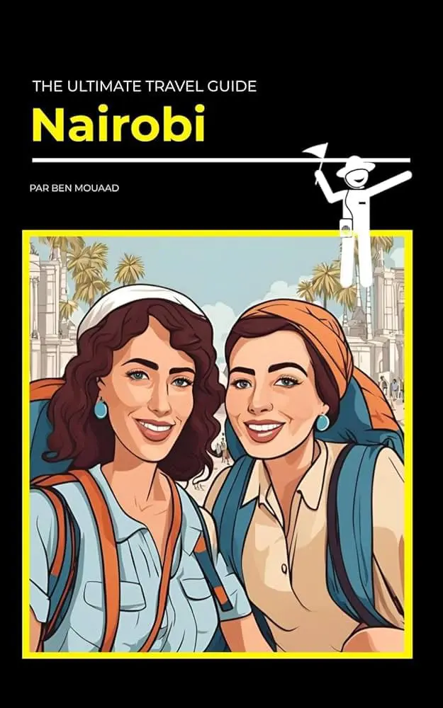 Photo of Illustration of two women with backpacks smiling on the cover of a travel guide for Nairobi. | Wander Sober