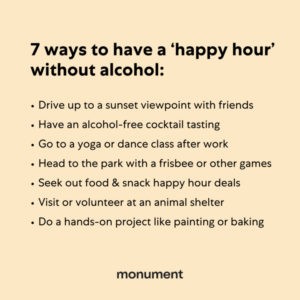 Sover Travel - A list titled 7 Ways to Enjoy a Happy Hour Without Alcohol offers ideas like savoring a sunset, an alcohol-free cocktail tasting, yoga or dance classes, park games, food deals, visiting an animal shelter, and embarking on fulfilling journeys like painting projects for sober travelers.